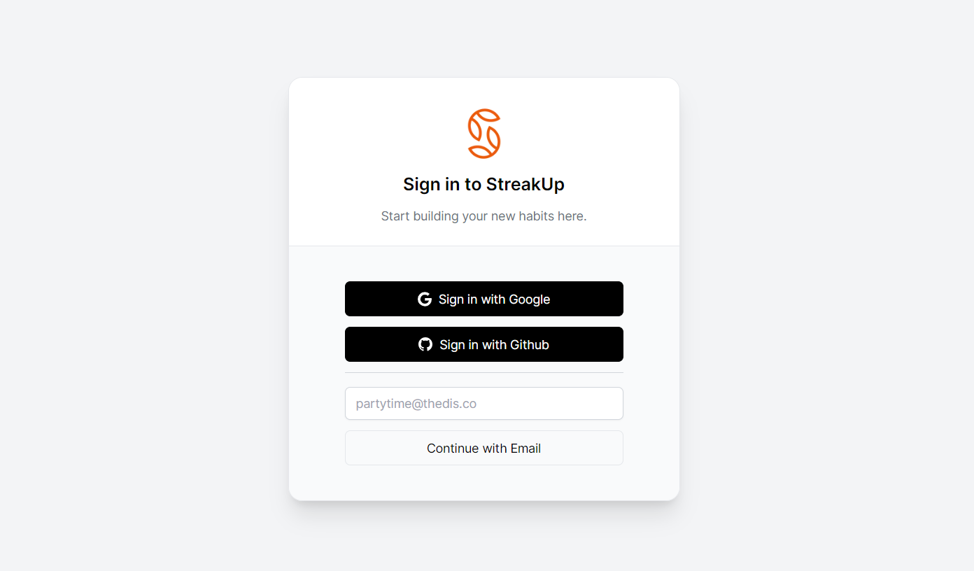 Screenshot from StreakUp’s signin page