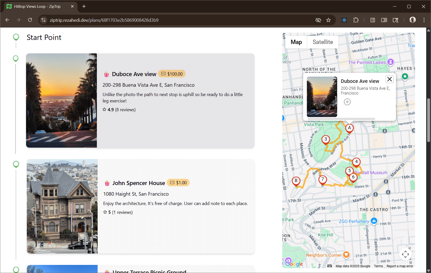 Screenshot of a Plan Detail Page